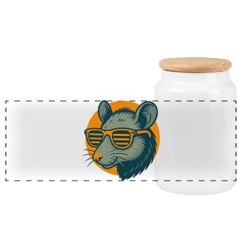 Rat aux lunettes de soleil style rétro - Boîte à biscuits avec couvercle en bois - blanc - Devant