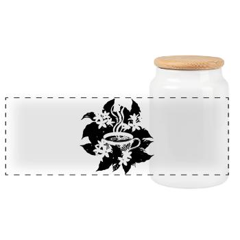 Elegant Coffee Cup Floral Botanical - Panoramic Cookie Jar with Wooden Lid - white - Front