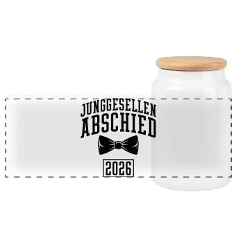 Junggesellenabschied 2026 JGA - Panorama Keksdose mit Holzdeckel - Weiß - Vorne