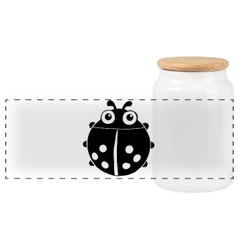 Black ladybug - Panoramic Cookie Jar with Wooden Lid - white - Front