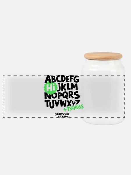 Grundschule Abschluss Shirt ABC - Panorama Keksdose mit Holzdeckel - Weiß