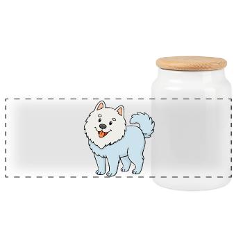 Wuschelhund (Weiß/ Comic) - Panorama Keksdose mit Holzdeckel - Weiß - Vorne