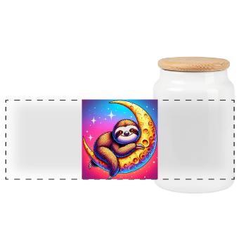 Sloth sleeps hugging the moon - Panoramic Cookie Jar with Wooden Lid - white - Front