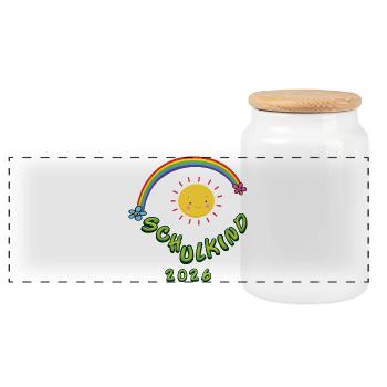 Sonnenschein Schulkind 2026 - Panorama Keksdose mit Holzdeckel - Weiß - Vorne