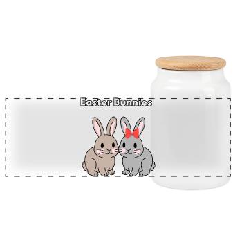 T-shirt de couple de lapins de Pâques - Boîte à biscuits avec couvercle en bois - blanc - Devant