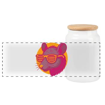 Rat with sunglasses - Panoramic Cookie Jar with Wooden Lid - white - Front