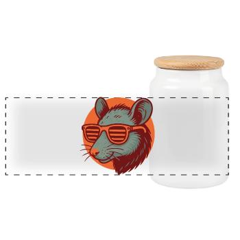 Rat with sunglasses - Panoramic Cookie Jar with Wooden Lid - white - Front