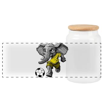 Elephant Football - Panoramic Cookie Jar with Wooden Lid - white - Front