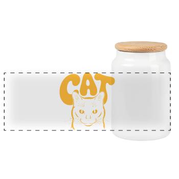 Katzenlogo Gelb für dunkle HIntergründe - Panorama Keksdose mit Holzdeckel - Weiß - Vorne