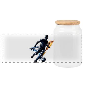 Fußball Spieler Silhouette Sport Design Dynamisch - Panorama Keksdose mit Holzdeckel - Weiß - Vorne