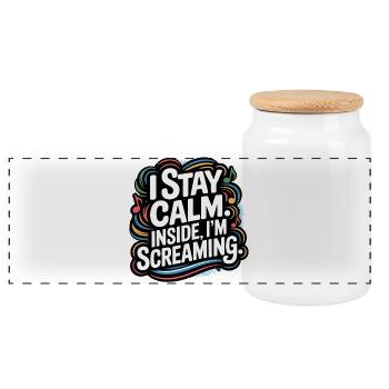I'm calm – inside I'm screaming - Panoramic Cookie Jar with Wooden Lid - white - Front