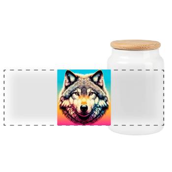 Wolf - Panoramic Cookie Jar with Wooden Lid - white - Front