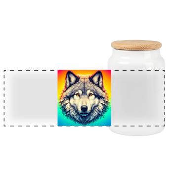 Wolf - Panoramic Cookie Jar with Wooden Lid - white - Front