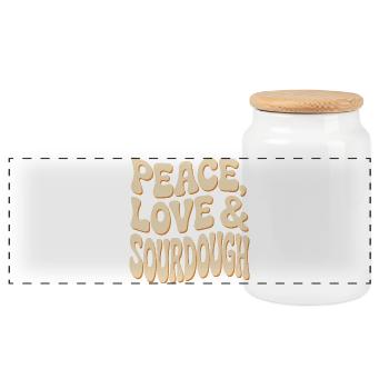 Peace Love Sourdough Typografie - Panorama Keksdose mit Holzdeckel - Weiß - Vorne