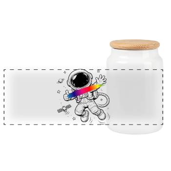 Astronaut Rainbow Splash Space Design - Panoramic Cookie Jar with Wooden Lid - white - Front