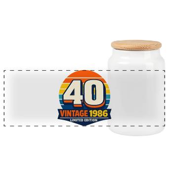 40 Vintage 1986 Limited Edition - Panoramic Cookie Jar with Wooden Lid - white - Front
