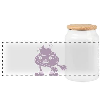 Funny poop pile dancing - Panoramic Cookie Jar with Wooden Lid - white - Front