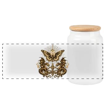 Papillon occulte avec dragon – Gothic Dark - Boîte à biscuits avec couvercle en bois - blanc - Devant
