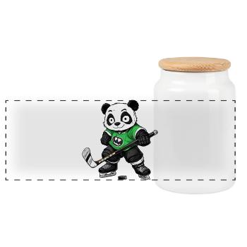 Eishockeyspieler Panda - Panorama Keksdose mit Holzdeckel - Weiß - Vorne