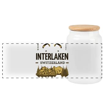Interlaken Switzerland – Paragliding & Alpen - Panorama Keksdose mit Holzdeckel - Weiß - Vorne