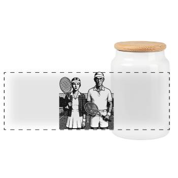 Tennis Art, American tennis, Shirt, Hoodie, Bag - Panorama Keksdose mit Holzdeckel - Weiß - Vorne