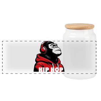 Hip Hop Gorilla Portrait - Panoramic Cookie Jar with Wooden Lid - white - Front