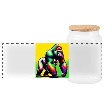 gorilla - Panoramic Cookie Jar with Wooden Lid - white - Front