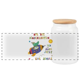 Bye Bye Kindergarten - Panorama Keksdose mit Holzdeckel - Weiß - Vorne