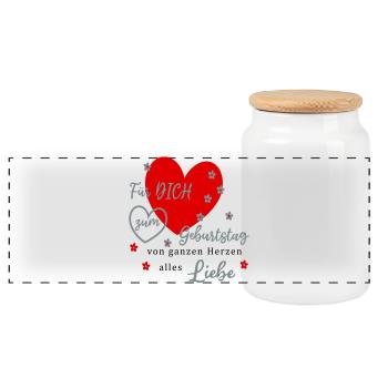 Für DICH zum Geburtstag Liebe - Panorama Keksdose mit Holzdeckel - Weiß - Vorne