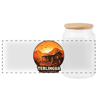 Terlingua Desert Cabin Sunset Motif - Panoramic Cookie Jar with Wooden Lid - white - Front