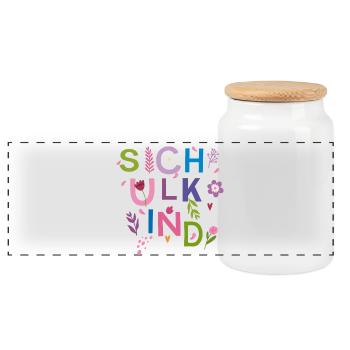 Schulkind  - Panorama Keksdose mit Holzdeckel - Weiß - Vorne