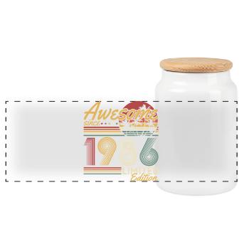 Vintage, 1986, Rétro, Vintage, Cadeau d’anniversaire - Boîte à biscuits avec couvercle en bois - blanc - Devant