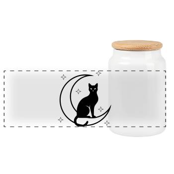Silhouette des étoiles de la Lune Chat - Boîte à biscuits avec couvercle en bois - blanc - Devant