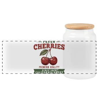 Vintage Cherries Shirt, Fresh Cherry Retro Style - Panoramic Cookie Jar with Wooden Lid - white - Front