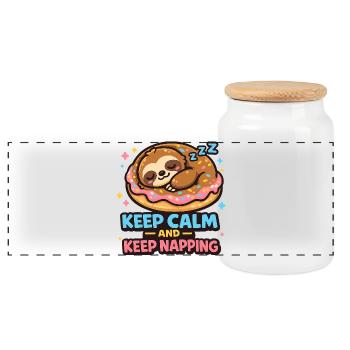 Illustration du paresseux endormi en beignet - Boîte à biscuits avec couvercle en bois - blanc - Devant