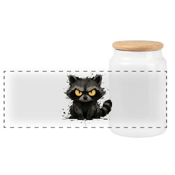 Raccoon - Grumpy & Bold Trash Panda - Panoramic Cookie Jar with Wooden Lid - white - Front