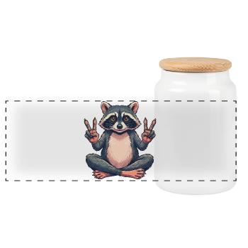 Waschbär Peace - Süßes Tier Motiv - Panorama Keksdose mit Holzdeckel - Weiß - Vorne