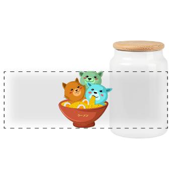 Kawaii Three Cats Ramen Shirt - Panoramic Cookie Jar with Wooden Lid - white - Front