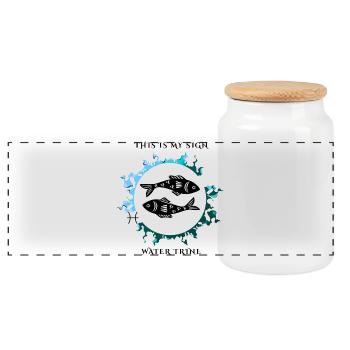 My Pisces sign - Panoramic Cookie Jar with Wooden Lid - white - Front