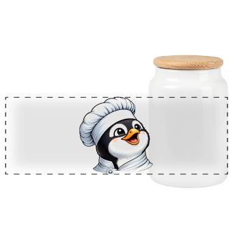Fröhlicher Pinguin Koch Cartoon Küchenspaß Essen - Panorama Keksdose mit Holzdeckel - Weiß - Vorne