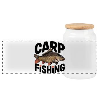 Carp fishing - Panoramic Cookie Jar with Wooden Lid - white - Front