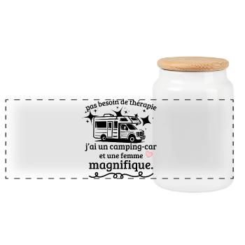 Pas Besoin Thérapie Camping-Car Femme - Boîte à biscuits avec couvercle en bois - blanc - Devant