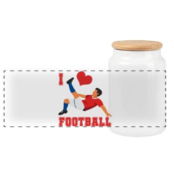Heart Kick Football Fan - Panoramic Cookie Jar with Wooden Lid - white - Front