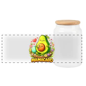 Mamacado Avocado - Lustiges Mama Kawaii Design - Panorama Keksdose mit Holzdeckel - Weiß - Vorne