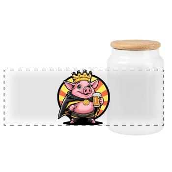 Schwein Bier Lustig - Panorama Keksdose mit Holzdeckel - Weiß - Vorne
