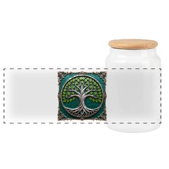 Metallic Circular Tree of Life - Panoramic Cookie Jar with Wooden Lid - white - Front