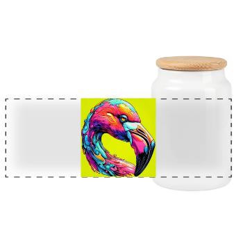 flamingo - Panoramic Cookie Jar with Wooden Lid - white - Front