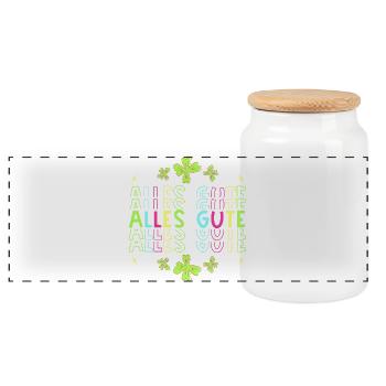 Alle Gute - Glücksbringer - Glücksklee neon - Panorama Keksdose mit Holzdeckel - Weiß - Vorne