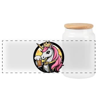 Einhorn Bier Lustig - Panorama Keksdose mit Holzdeckel - Weiß - Vorne