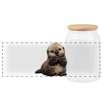 Jouet en peluche Loutre sur un motif ludique - Boîte à biscuits avec couvercle en bois - blanc - Devant